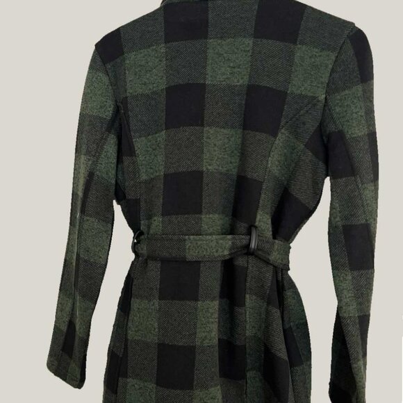 Mo-Ka Santa Fe Apparel Women Tie Waist Plaid Trench Jacket Green M Stitch Fix - Picture 2 of 3